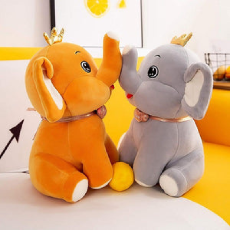 Crown Elephant Plush Toy - Soft Stuffed Animal for Kids